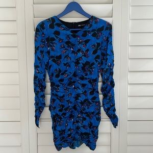 Zara floral mini bodycon dress with padded long sleeves